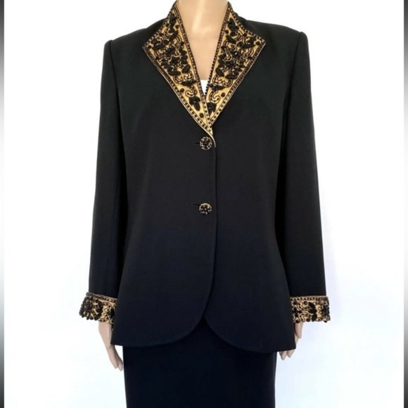 ALBERT NIPON Elegant Beaded Evening Wear 2 PC Suit Black Gold Size 10P - Picture 1 of 14
